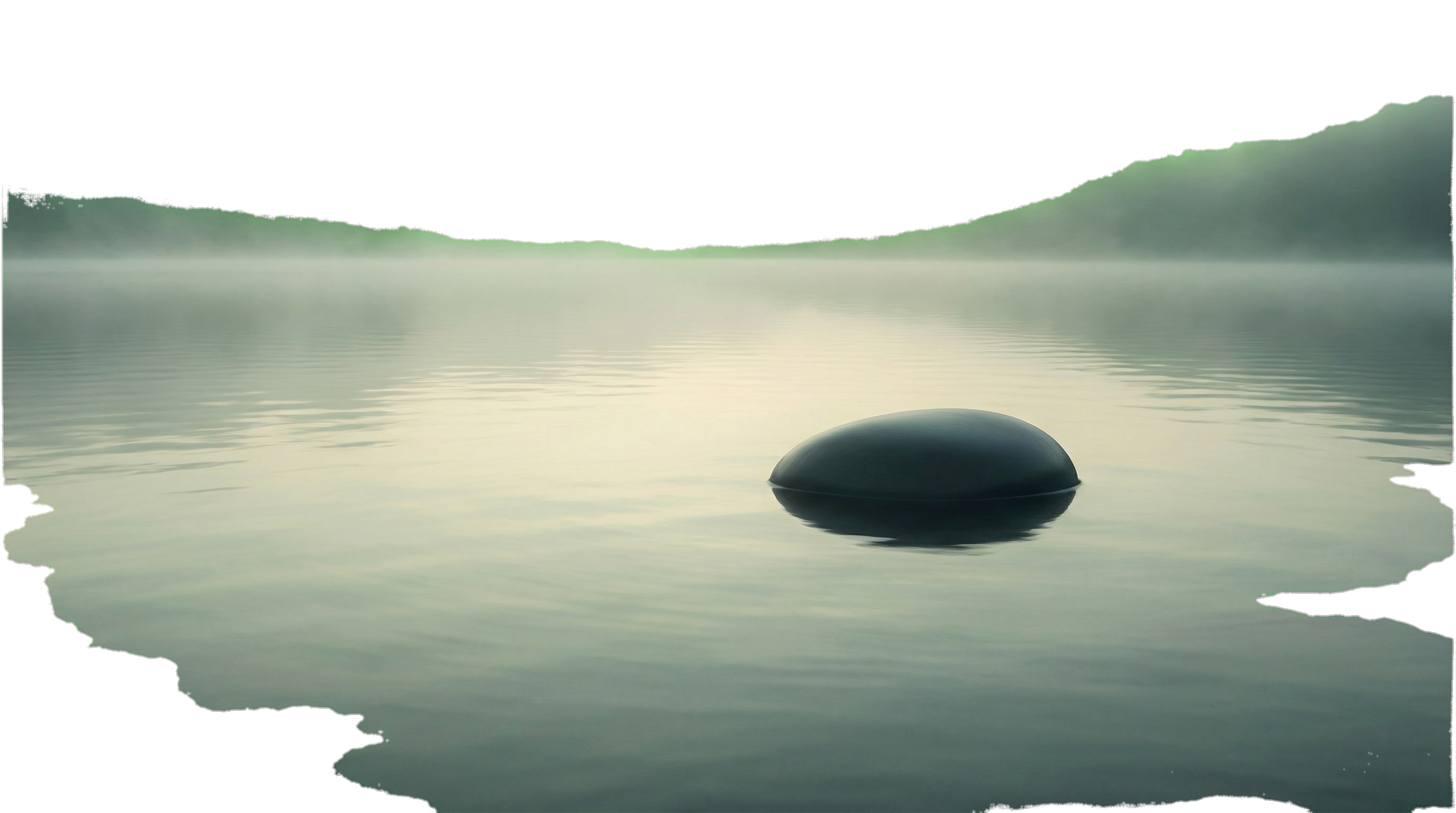 Misty lake with stone